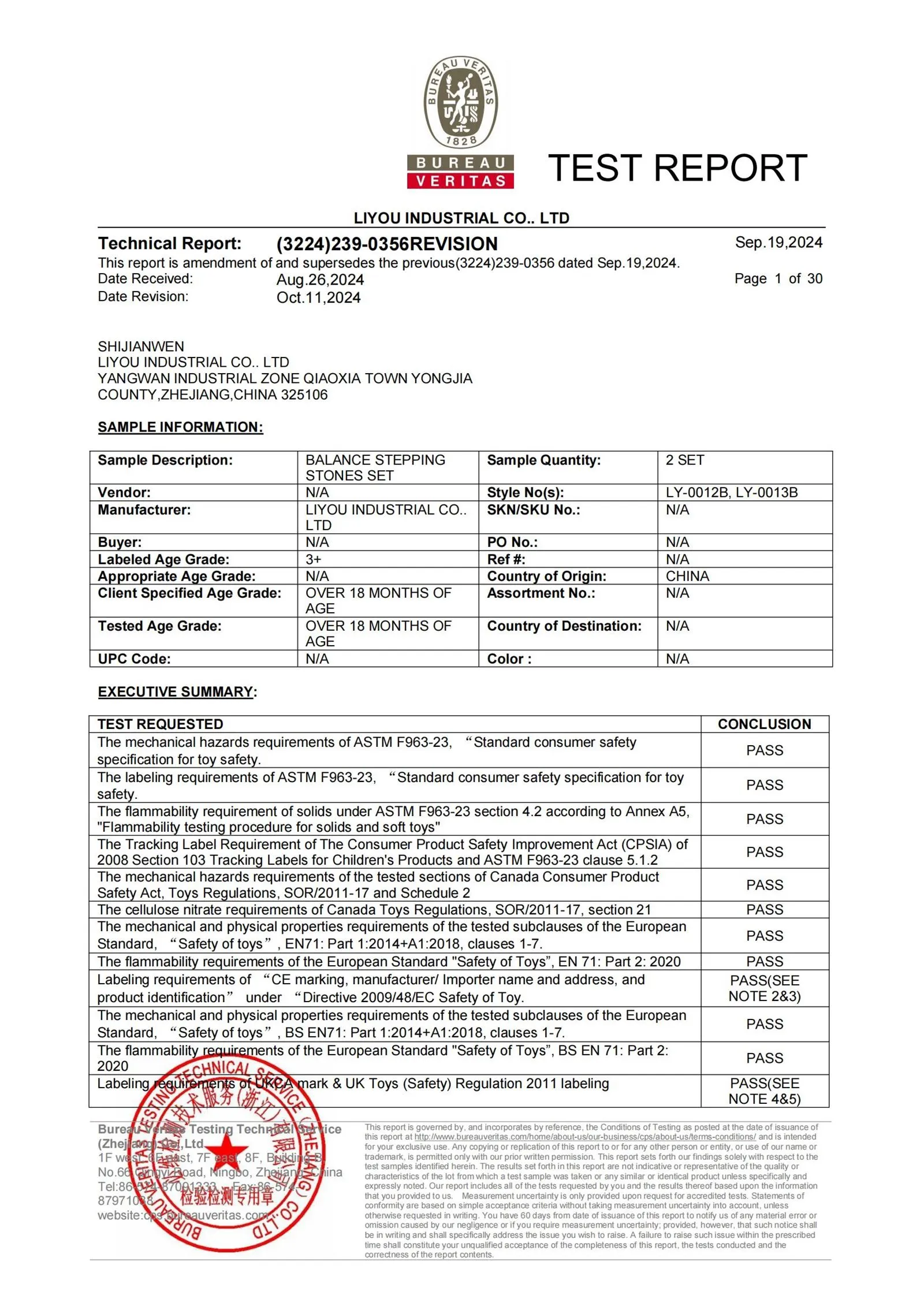 BUREAU VERITAS TEST REPORT BUREAU VERITAS TEST REPORT